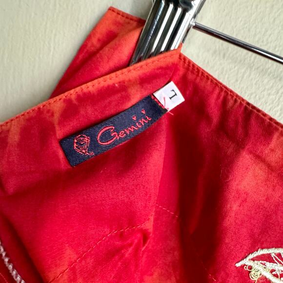 VTG 90s Gemini A-Line Midi Skirt Tie Dye Red Floral Embroidery Fairy Whimsigoth - Picture 6 of 8